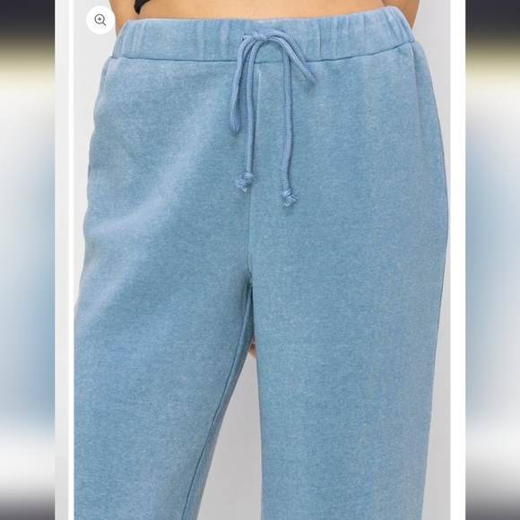 💙 Steel Blue High Waist Wide Leg Draw String Lounge Pants - Picture 4 of 4